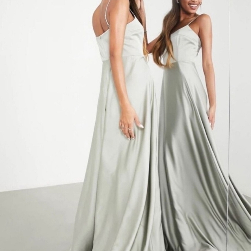 ASOS Nude Spaghetti Strap Satin Maxi Dress for Weddings Size 6 Bridesmaid Nude - Picture 9 of 11